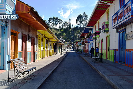 Salento, quindio, cilvēki, Kolumbija, gatve, krāsas, iela