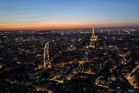 パリ, 夜, フランス, 照らされました。, における