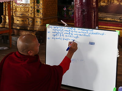 Escuela, licencia, monje, Birmania, fuente, tablero, aprender