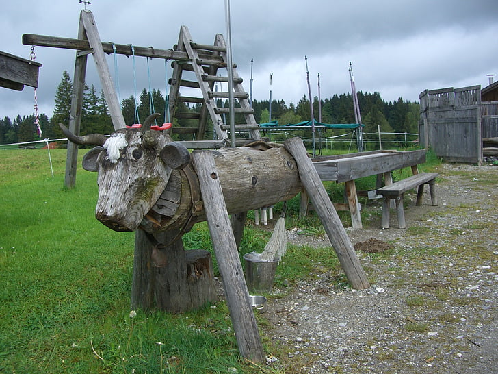 Sân chơi trẻ em, swing, gỗ, con bò tiền mặt, Allgäu