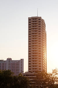 puesta de sol, ciudad, Bangkok, Tailandia, edificio nuevo, arquitectura, nubes