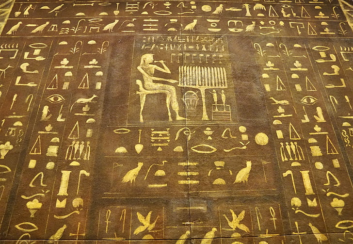 Mesir, font, karakter, dinding, emas, lukisan, hieroglif