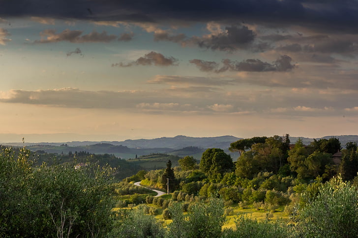 Toscana, Italia, paisaje, vacaciones, sol de la tarde, naturaleza, puesta de sol
