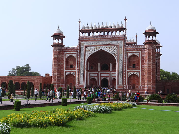 o grande portão, Darwaza-i-rauza, dentro da visão, taj mahal, Agra, Índia