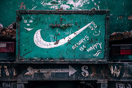 vandal, paint, green, white, steel, trash, dirty
