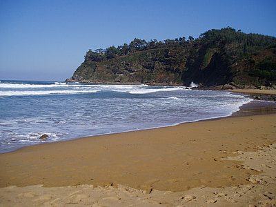 stranden, kustnära, klipporna, landskap, Spanien, Asturias, öde strand