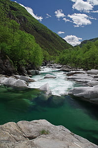 산, 강, 자연, 조 경, 물, 바위, 티치노