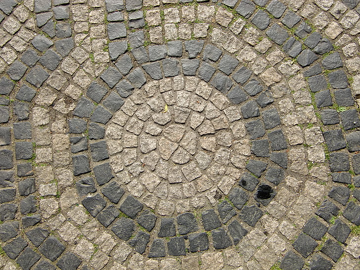 paving stones, patch, road, away, stones, pattern, cobblestones