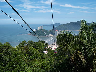 Lanová dráha, Atlantic forest, Les, tropická vegetace, pláž, São vicente, Brazílie