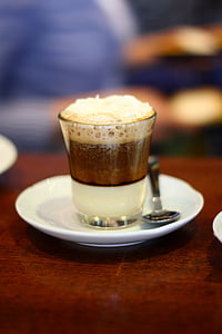 koffie, chocolade, glas, schuim, mousserend, drankje, cappuccino