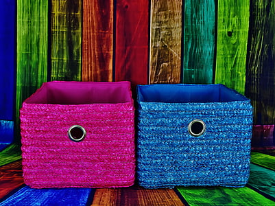 baskets, pink, blue, colorful, storage, decoration, background