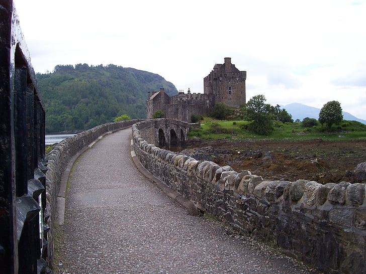 Kasteel, Eilean Donan Castle, Schotland, Loch, Hooglanden, brug, pad