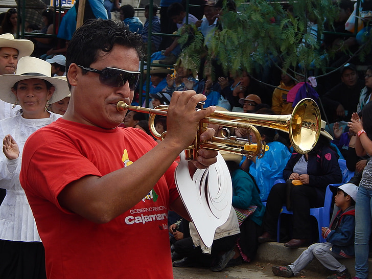 trumpet, man, carnival, cajamarca, peru, men, festival