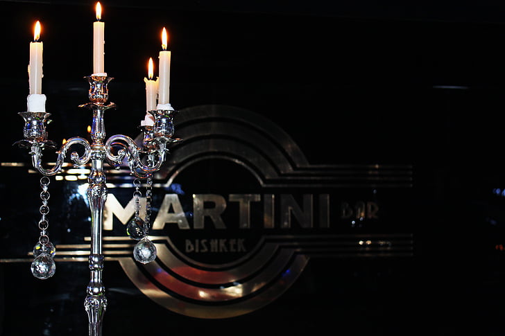 Martini, espelmes, vidre, Club de, Restaurant, barra, decoració