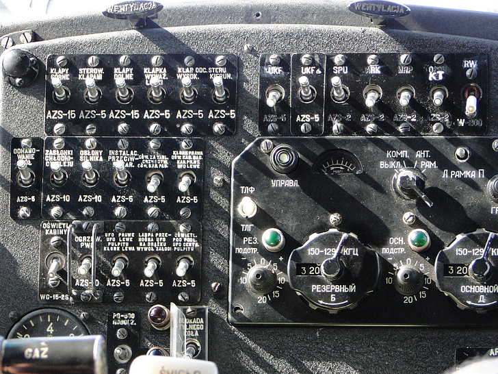 cockpit, control panel, light aircraft inside, buttons