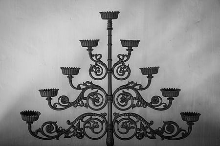 chandelier, noir et blanc, bougeoirs
