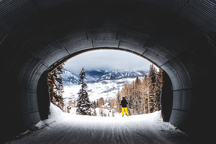 Colorado, tunnel, Ski, Skiën, skiër, afdaling, helling