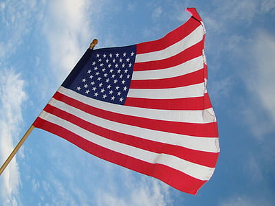 Bandera, símbol, cel, vent, estrelles, ratlles, EUA
