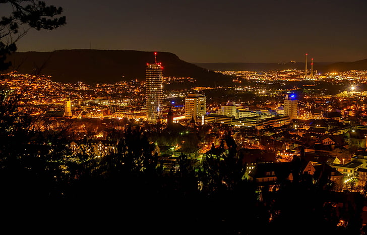 Jena, à noite, cidade, Panorama, fotografia de noite, Jena à noite, Landgraf