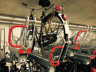 kerékpár, Station, tárolóvágányok, kerékpározás, parkolás, Delft, vasúti alagút