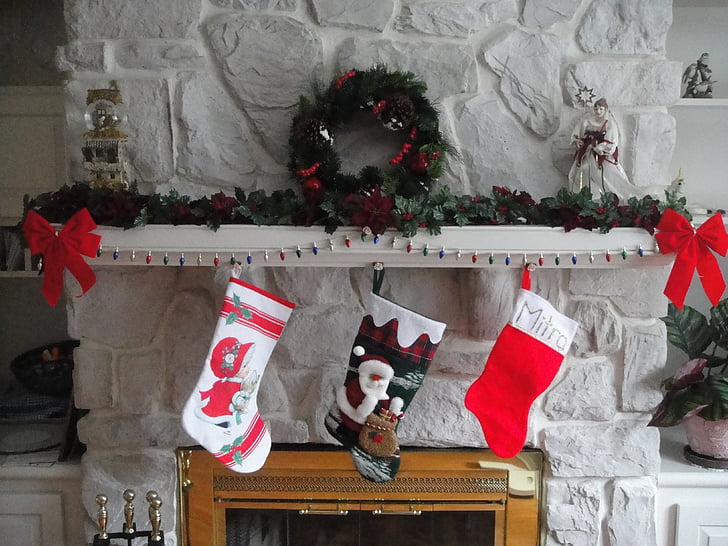 Kalėdos, kojinės, kokliai, Kalėdos, sezoninis, židinys, gruodžio