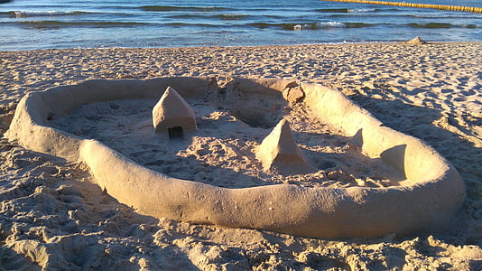 Сэндберг, пляж, скульптуры из песка, Балтийское море, играть, вечернее солнце, песок