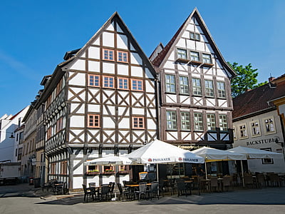 Erfurt, Turingija, Nemčija, Nemčija, staro mestno jedro, staro stavbo, zanimivi kraji, stavbe