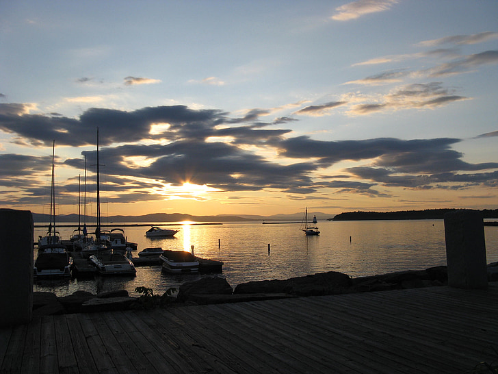 Burlington, Vermont, Lac, eau, réflexions, coucher de soleil, Sky