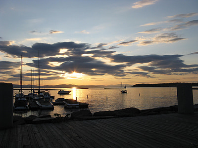 Burlington, Vermont, jezero, voda, odrazy, Západ slunce, obloha
