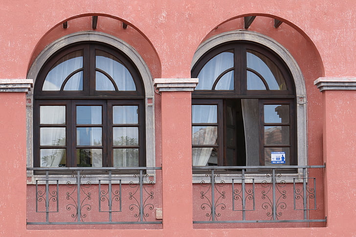窗口, 墙上, 窗口, 外墙, kamienica, 风格, 彩色排屋