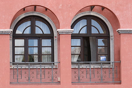 창, 벽, 창, 외관, kamienica, 스타일, 색된 타운 하우스