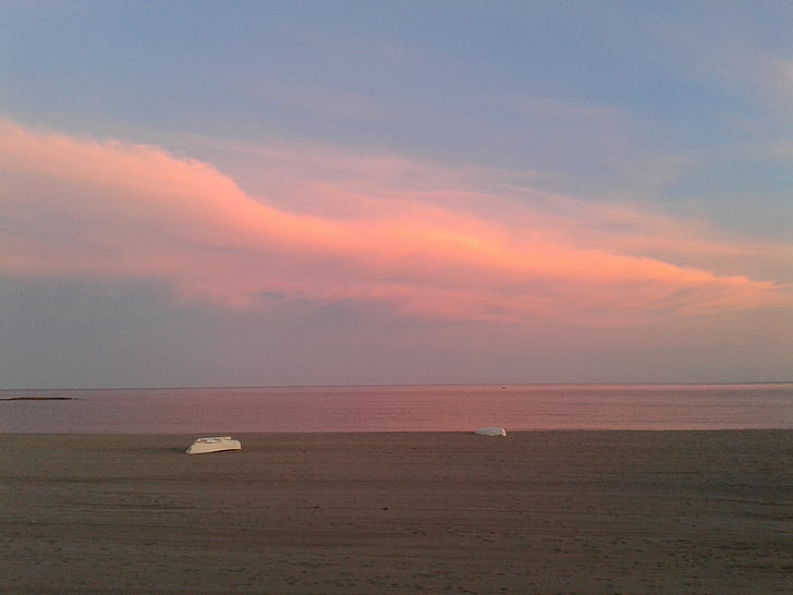 tło, zachód słońca, Plaża, podświetlenie, chmury, Andaluzja, Vera