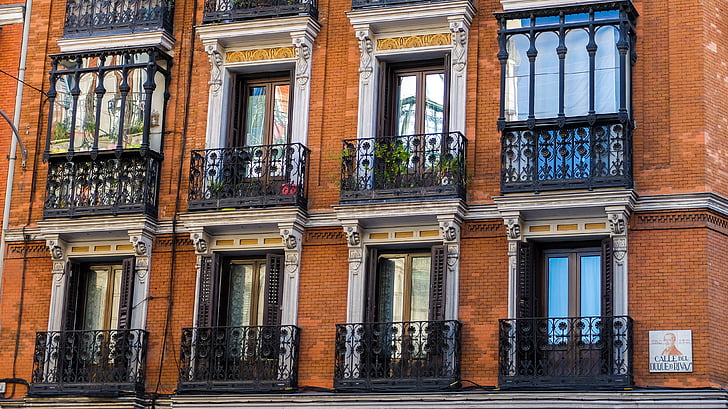 Spanien, Madrid, bygning, arkitektur, facade, vindue, bygningens ydre