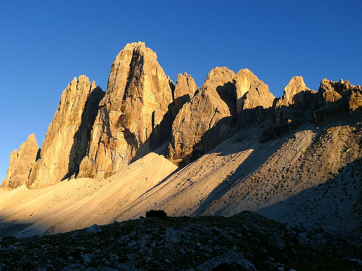 hegyek, hegyi világ, három zinnen, Dél-Tirol, Dolomitok, abendstimmung, természet