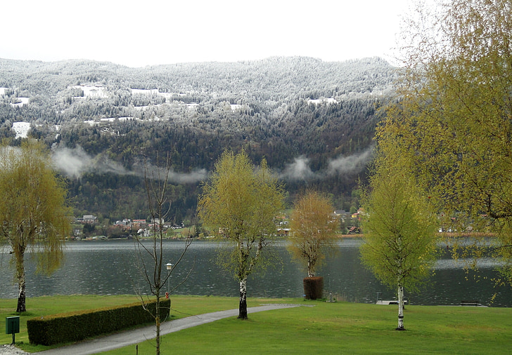 Kärnten, Itävalta, kevään, talvi blast, Ossiachin järvellä, lumi, lumi keväällä