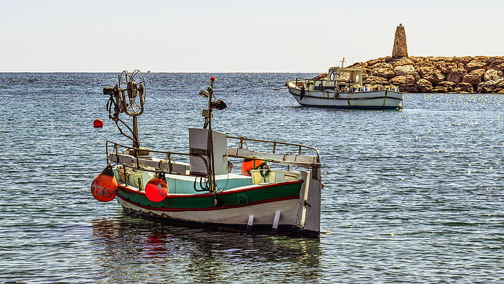 båt, hamnen, fiske shelter, havet, traditionella, ormidhia, Cypern