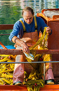 pêcheur, travail, Sivota, Grèce, homme, travail, attraper