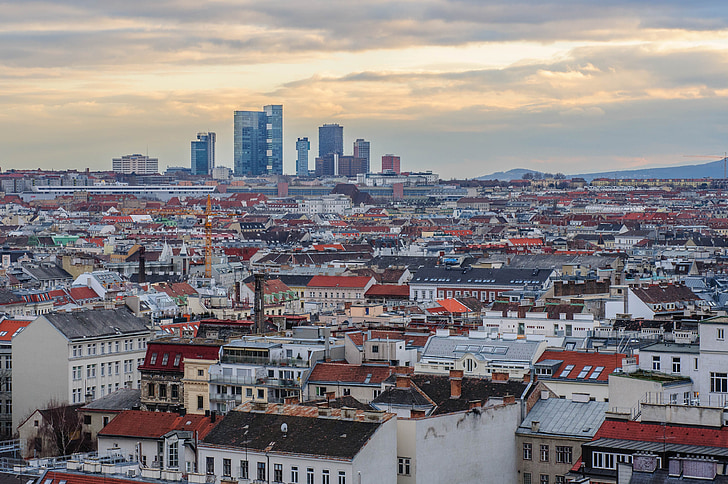Wiedeń, dachy, budynek, Miasto, Architektura, widok na miasto, Austria