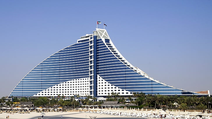 Jumeirah beach hotel, Plaża, Jumeirah beach, budynek, Hotel, Dubaj, Burj