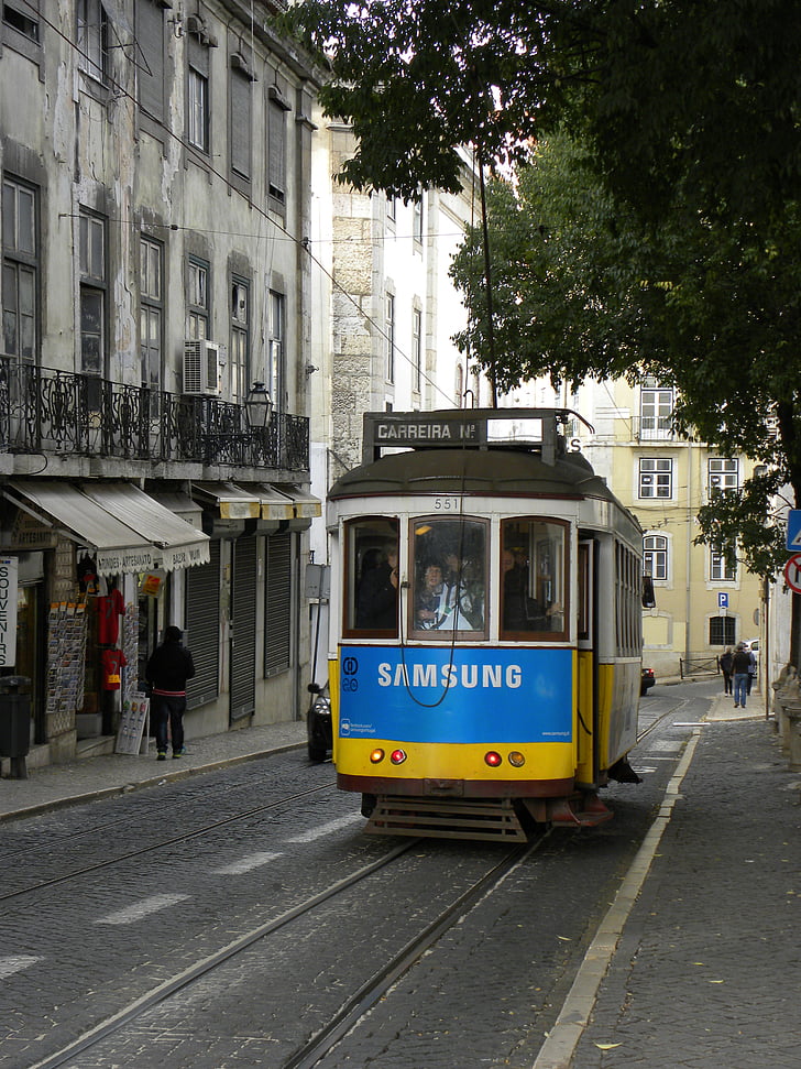 Португалия, количка, трамвай, град, архитектура, релси