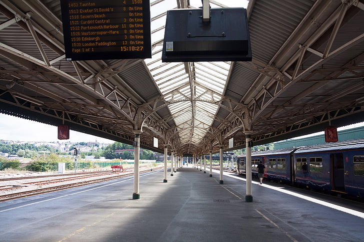 järnvägsstation, Bristol, England, plattform, Canopy, tåg, Traveler