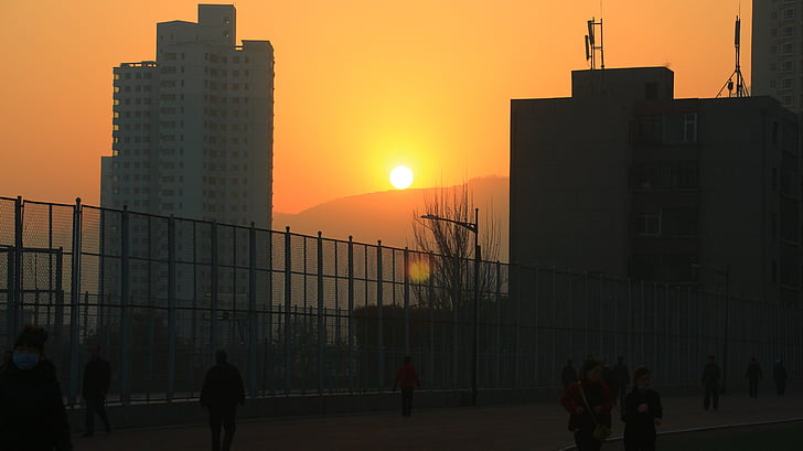 Fotografie, Lanzhou, Campus, hřiště, východ slunce