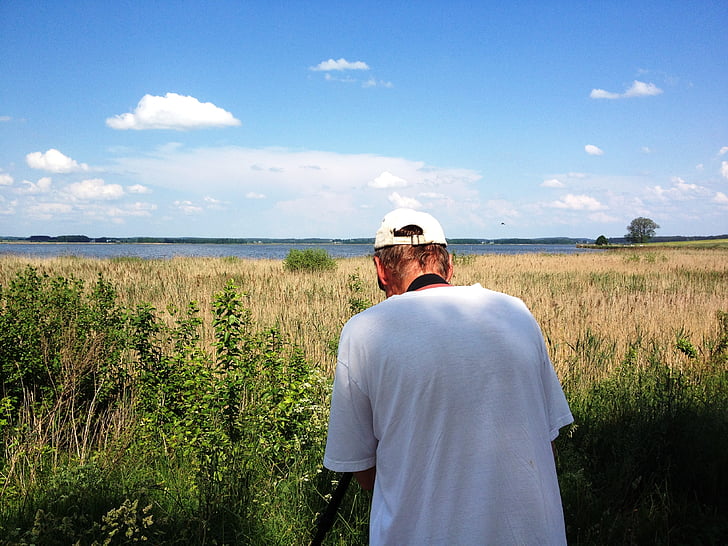 putnu vērošana, Polija, ezers, persona, ainavas, skats atpakaļ, vīrieši