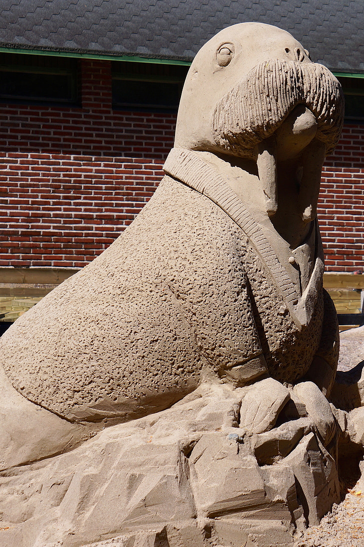homok szobor, műalkotás, csecsemő és nagy fogak