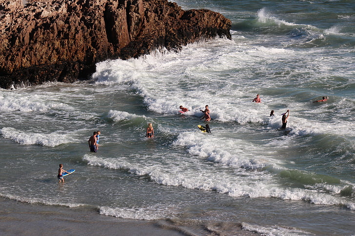 children, swimming, ocean, hermanus, beach, holiday, sea