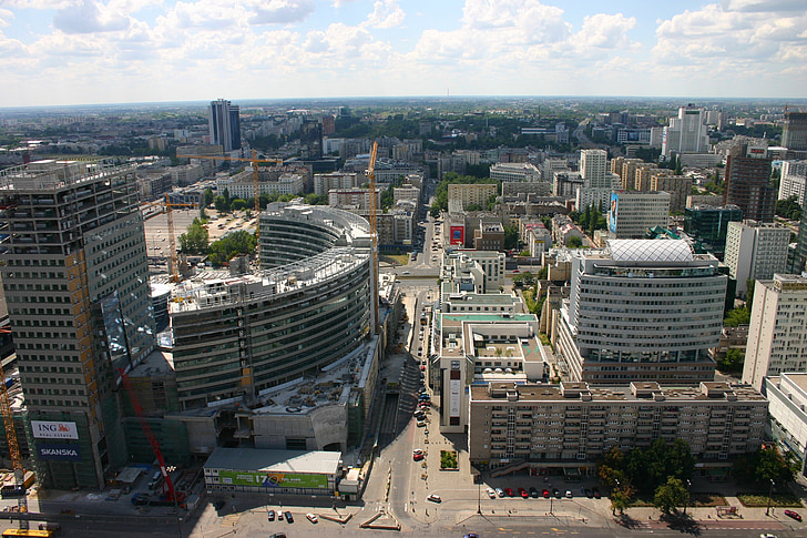 Varšava, Polija, antena, ēkas, ielas, złote tarasy, Debesskrāpis