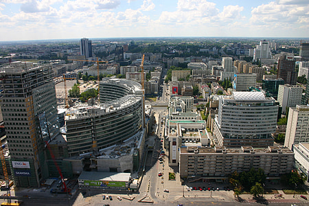 Varšava, Poľsko, letecký, budovy, v uliciach, Złote tarasy, mrakodrap