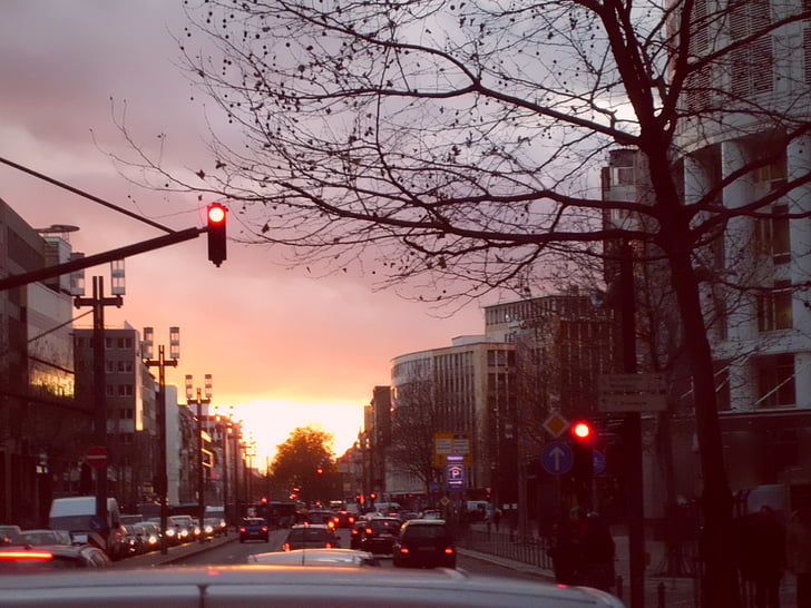 Sunset, Street, biler