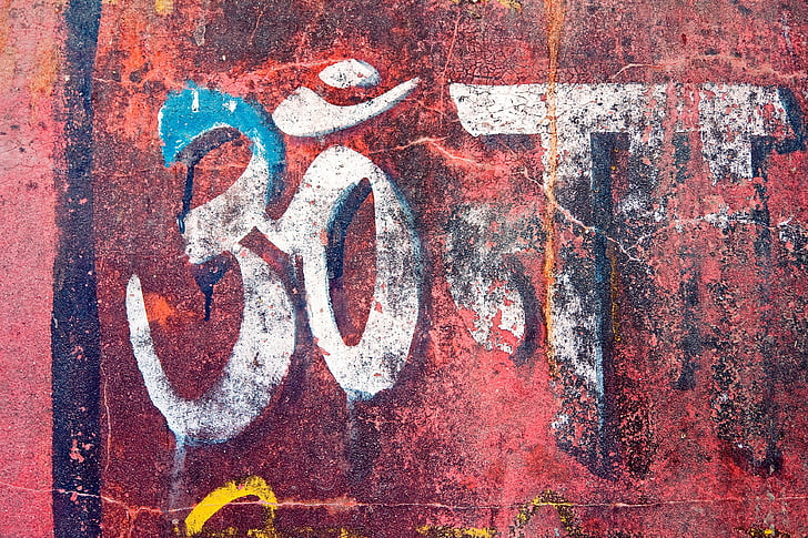 Graffiti, tekstuur, seina, teksti, Devanagari, om, sõnad