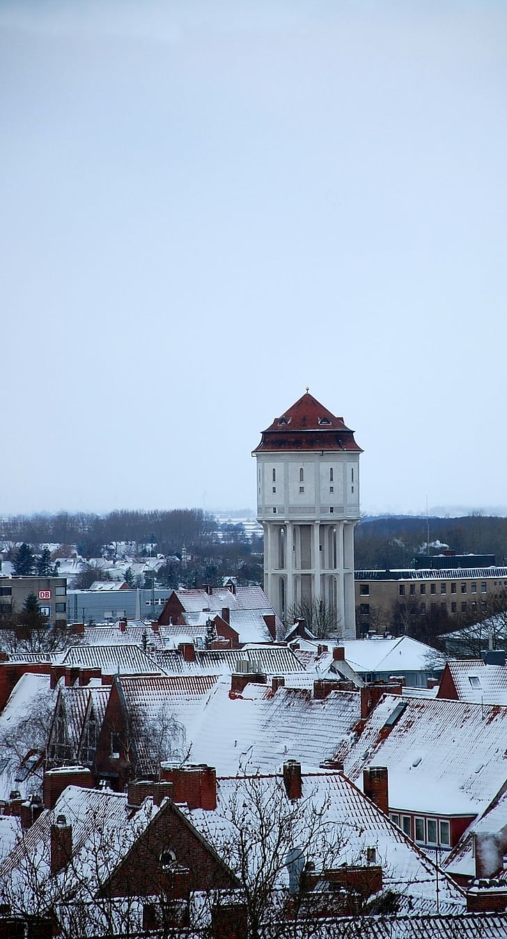 Wieża ciśnień, Emden, Zima snow, zimno